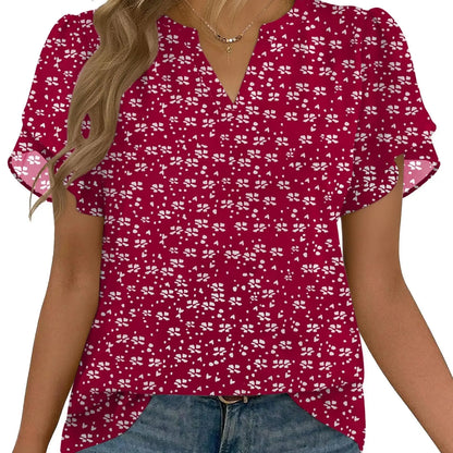 Women's Floral Chiffon Blouse – Lightweight V-Neck Petal Sleeve Top for Work, Casual & Everyday Wear