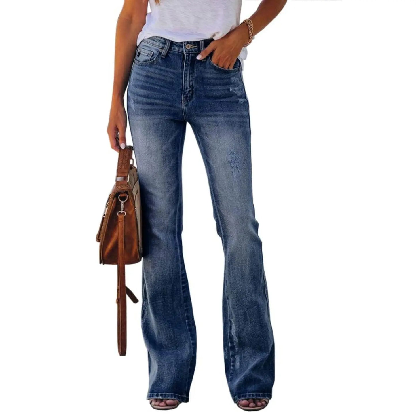 Womens High Waisted Jeans Flare Stretch Boyfriend Bootcut Casual Denim Pants