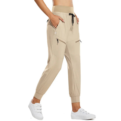 Women's High-Waisted Cargo Joggers – Lightweight Quick-Dry Travel Pants with 5 Pockets, UPF 50+ Athletic Workout Pants, 25.5" & 28" Inseam