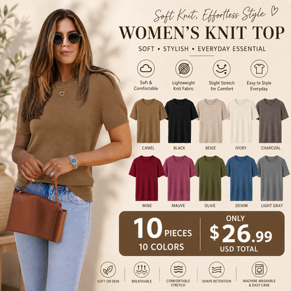 Women's Wool Blend Loose Fit Summer Sweater Top Short Sleeve Crew Neck Soft Casual Pullover SummerVibes 2026