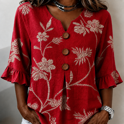 Women's Summer Floral Top with Ruffle Sleeve