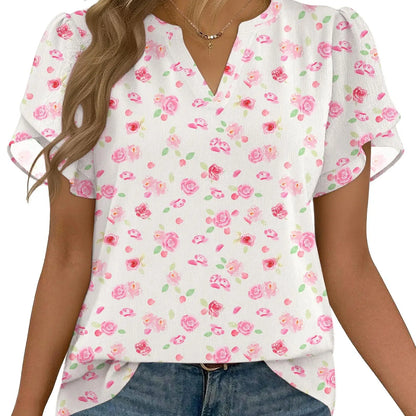 Women's Floral Chiffon Blouse – Lightweight V-Neck Petal Sleeve Top for Work, Casual & Everyday Wear