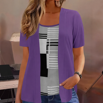 Women's Color-Block Fake Two Piece Top