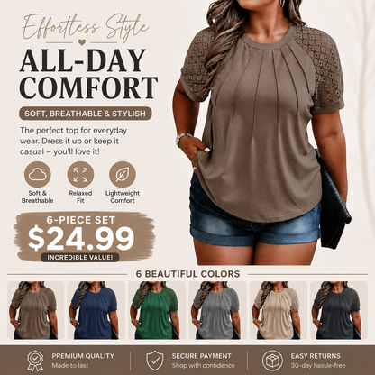 Plus Size Tops for Women Summer Lace Short Sleeve Crewneck Loose Casual Blouse Tunic T Shirts(1X-5X)