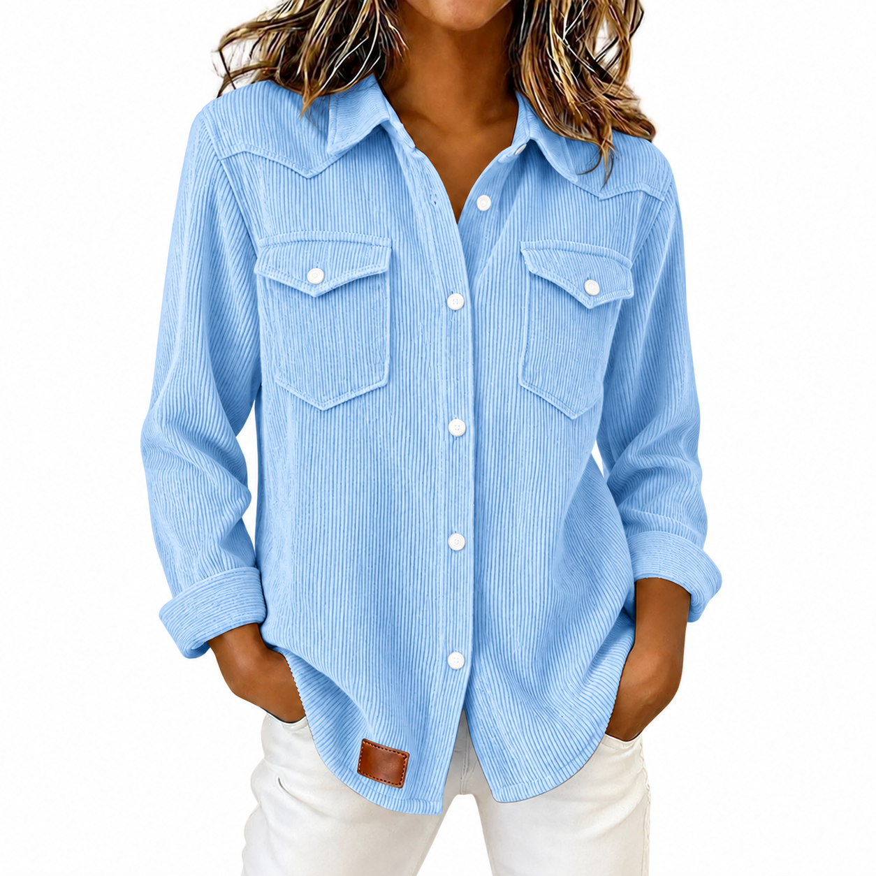 Women's Casual Ribbed Button Down Shirt
