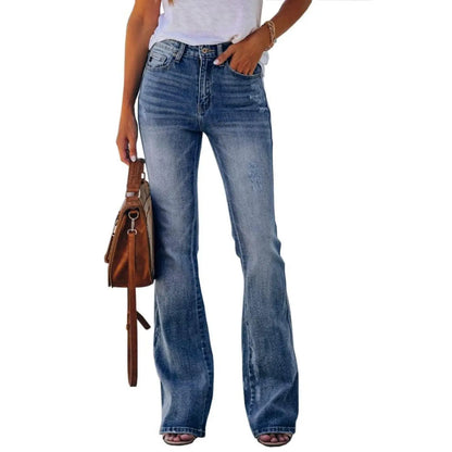 Womens High Waisted Jeans Flare Stretch Boyfriend Bootcut Casual Denim Pants