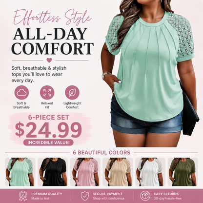 Plus Size Tops for Women Summer Lace Short Sleeve Crewneck Loose Casual Blouse Tunic T Shirts(1X-5X)