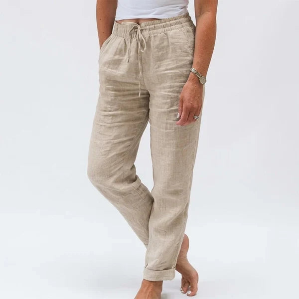 Women's Elastic Waist Cotton Linen Casual Pants