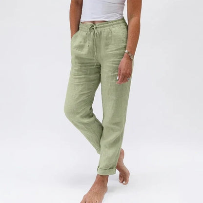 Women's Elastic Waist Cotton Linen Casual Pants
