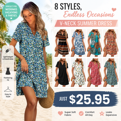 Summer V-Neck Casual Dress – Lightweight, Flattering & Perfect for Every Occasion