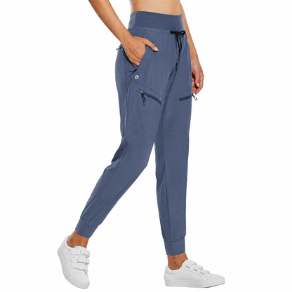 Women's High-Waisted Cargo Joggers – Lightweight Quick-Dry Travel Pants with 5 Pockets, UPF 50+ Athletic Workout Pants, 25.5" & 28" Inseam