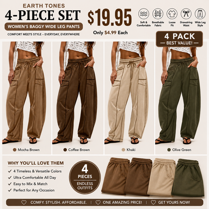Women's Baggy Barrel-Leg Lounge Pants – Wide Leg, Drawstring Waist & Pockets