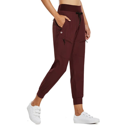 Women's High-Waisted Cargo Joggers – Lightweight Quick-Dry Travel Pants with 5 Pockets, UPF 50+ Athletic Workout Pants, 25.5" & 28" Inseam