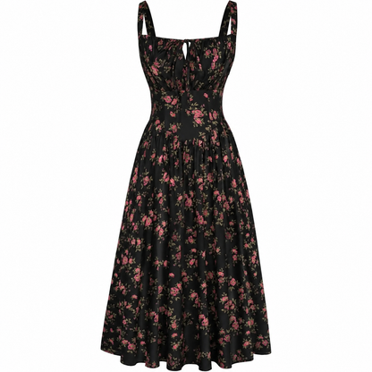 Women's Strappy Sleeveless Milkmaid Corset Flowy Midi Sundress - Floral Casual Wear