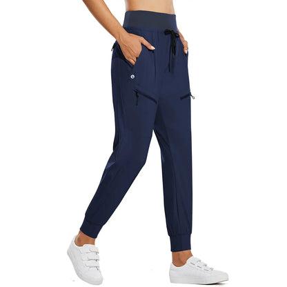 Women's High-Waisted Cargo Joggers – Lightweight Quick-Dry Travel Pants with 5 Pockets, UPF 50+ Athletic Workout Pants, 25.5" & 28" Inseam