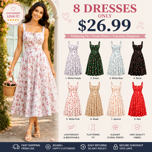 Women's Strappy Sleeveless Milkmaid Corset Flowy Midi Sundress - Floral Casual Wear