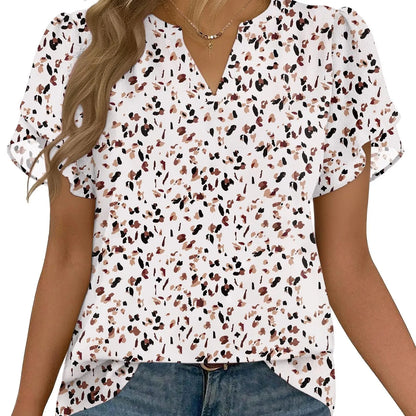 Women's Floral Chiffon Blouse – Lightweight V-Neck Petal Sleeve Top for Work, Casual & Everyday Wear
