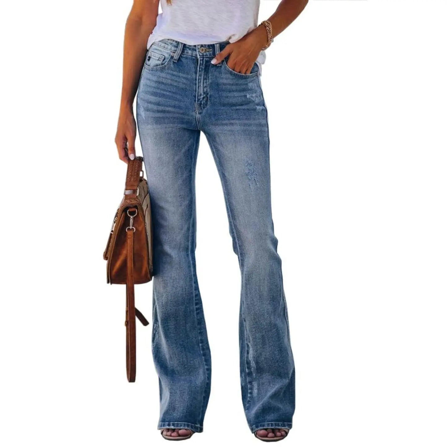 Womens High Waisted Jeans Flare Stretch Boyfriend Bootcut Casual Denim Pants