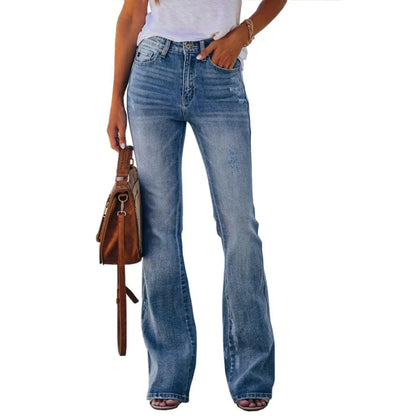 Womens High Waisted Jeans Flare Stretch Boyfriend Bootcut Casual Denim Pants