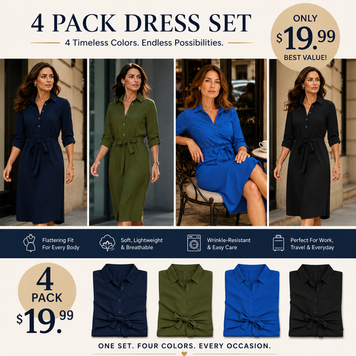 Women's 3/4 Sleeve Shirt Dress with Belt