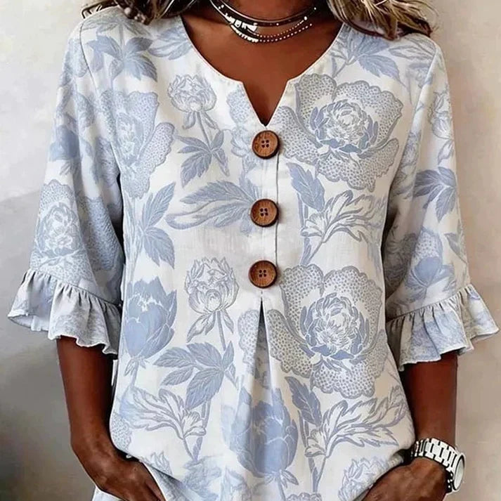 Women's Summer Floral Top with Ruffle Sleeve