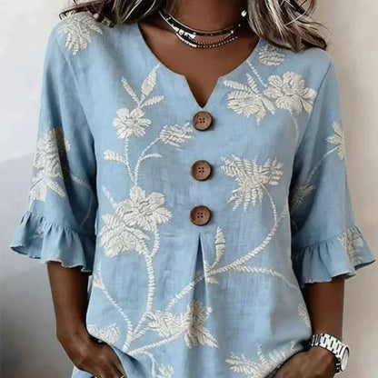 Women's Summer Floral Top with Ruffle Sleeve