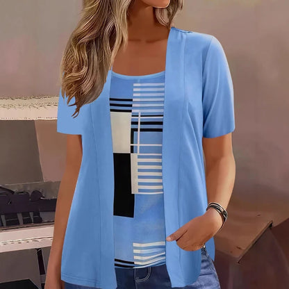 Women's Color-Block Fake Two Piece Top