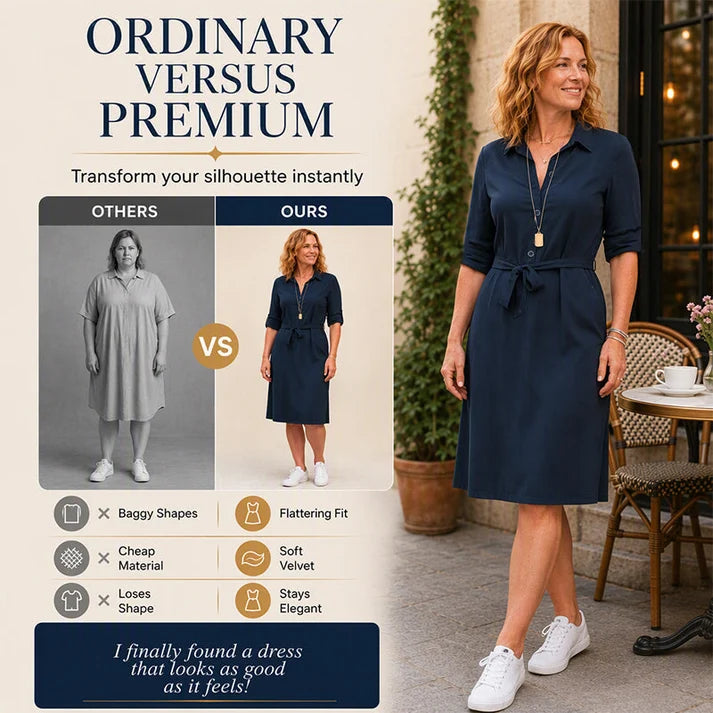 Women's 3/4 Sleeve Shirt Dress with Belt