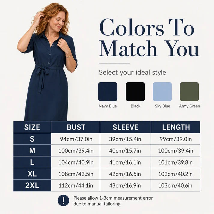 Women's 3/4 Sleeve Shirt Dress with Belt