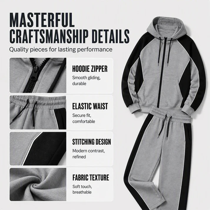✨ Easy Everyday Comfort | Men's Color-Block Zip-Up Hoodie & Sweatpants 2-Piece Set