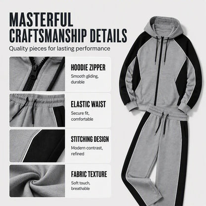 ✨ Easy Everyday Comfort | Men's Color-Block Zip-Up Hoodie & Sweatpants 2-Piece Set