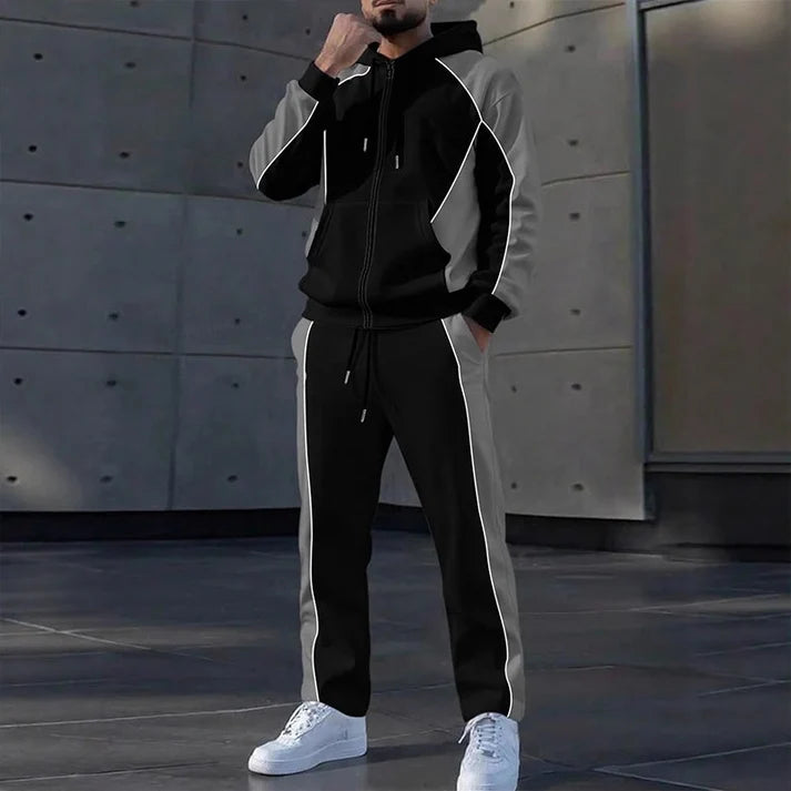 ✨ Easy Everyday Comfort | Men's Color-Block Zip-Up Hoodie & Sweatpants 2-Piece Set
