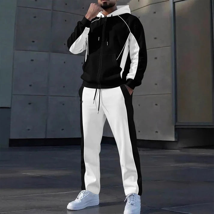 ✨ Easy Everyday Comfort | Men's Color-Block Zip-Up Hoodie & Sweatpants 2-Piece Set